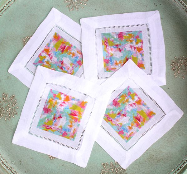 Tropical Abstract Linen Cocktail Napkins - $26