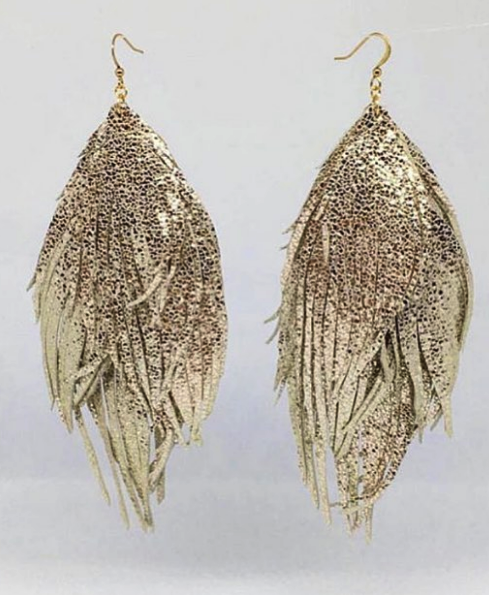 Metallic Gold Feather Earrings -