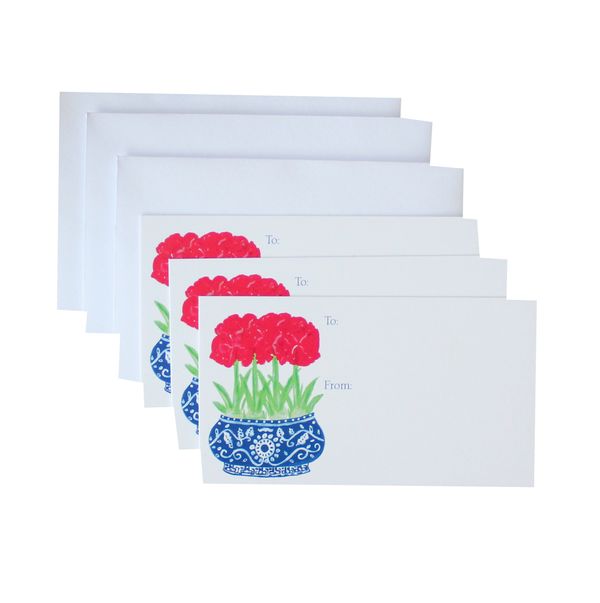 Blue Chinoiserie Red Amyrillis Gift Enclosure Card Set - $12