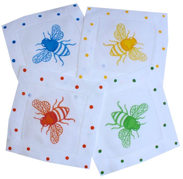 CLT Shopping - Colorful Honey Bee Linen Cocktail Napkins - $26