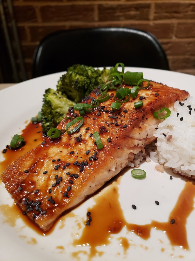 Citrus & Soy Glazed Scottish Salmon (jasmine rice, roasted broccoli)