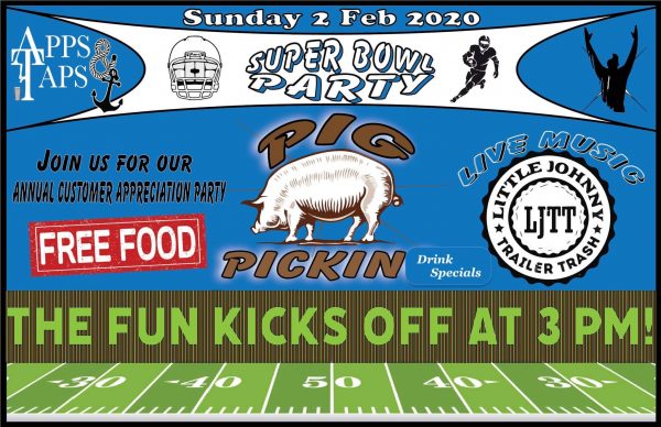 Super Bowl Party at Apps & Taps Mooresville - pig pickin', live music,  more - Charlotte On The Cheap