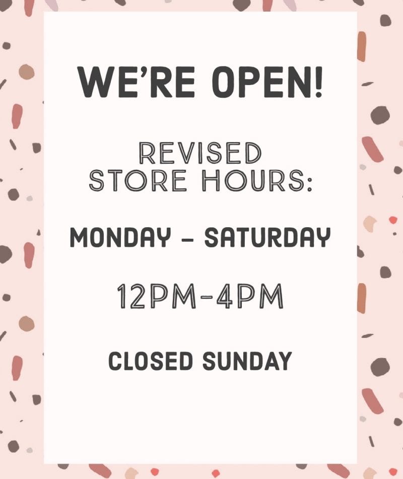 We are OPEN! Shop today until 9pm and tomorrow from 12-6pm.